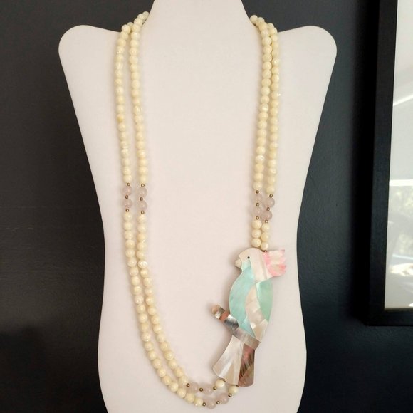 Sandee Wesolek Jewelry - Vintage MOP Parrot and glass stone necklace